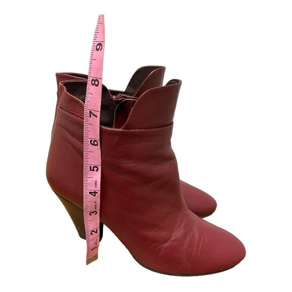 Megumi Ochi Red Soft Leather Ankle Boots Round Toe Chunky Heel Sz 40 Sz 8.5 - Picture 9 of 10